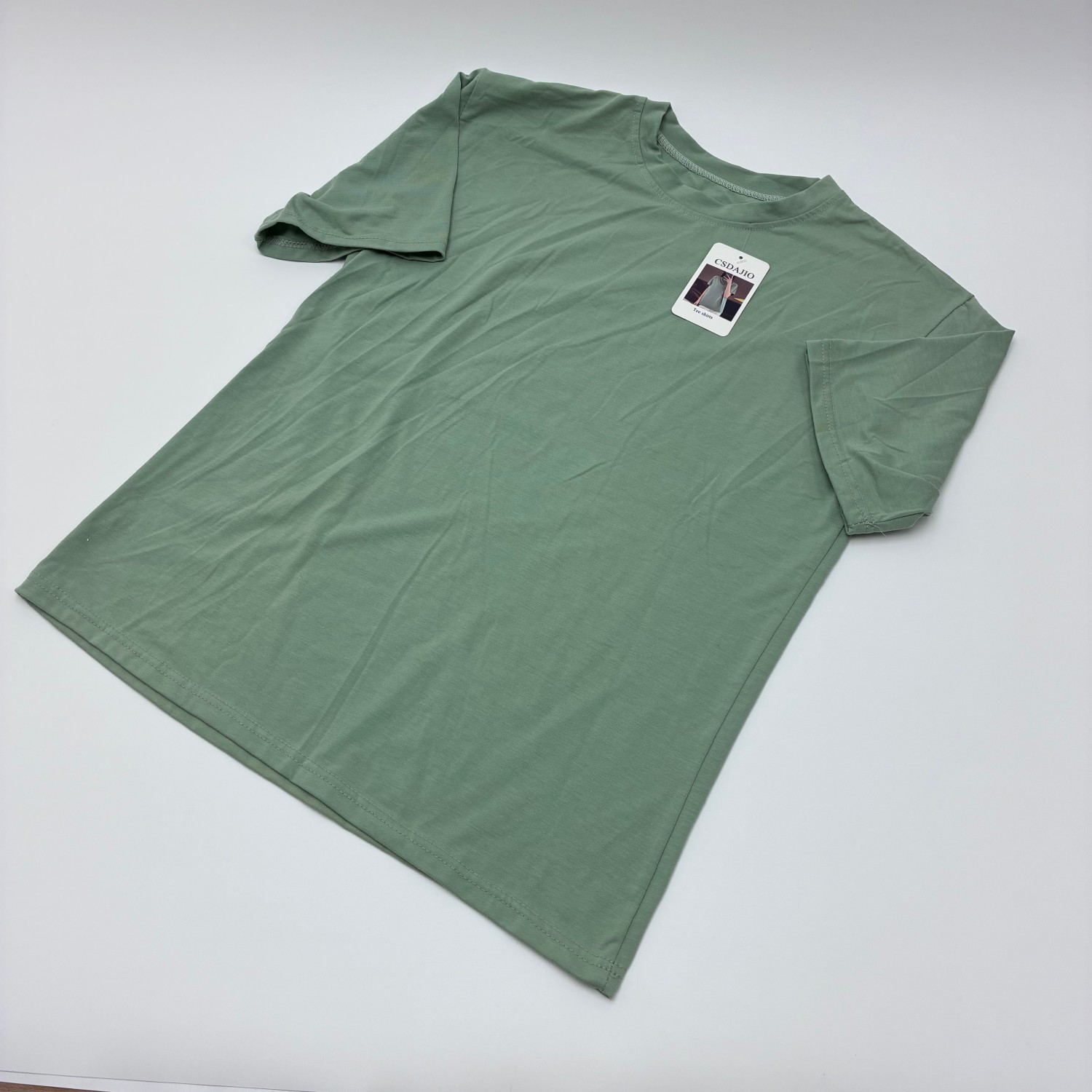 CSDAJIO Tee shirts Women’s Sage Green Crew Neck T-Shirt, Casual Short Sleeve Loose Fit Basic Tee, Soft Cotton Blend Everyday Top