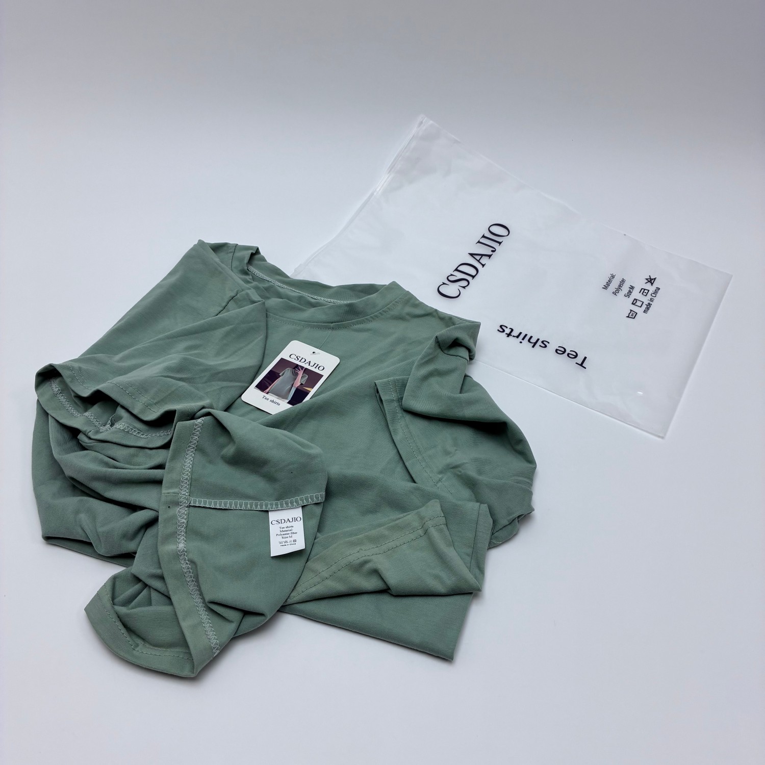 CSDAJIO Tee shirts Women’s Sage Green Crew Neck T-Shirt, Casual Short Sleeve Loose Fit Basic Tee, Soft Cotton Blend Everyday Top