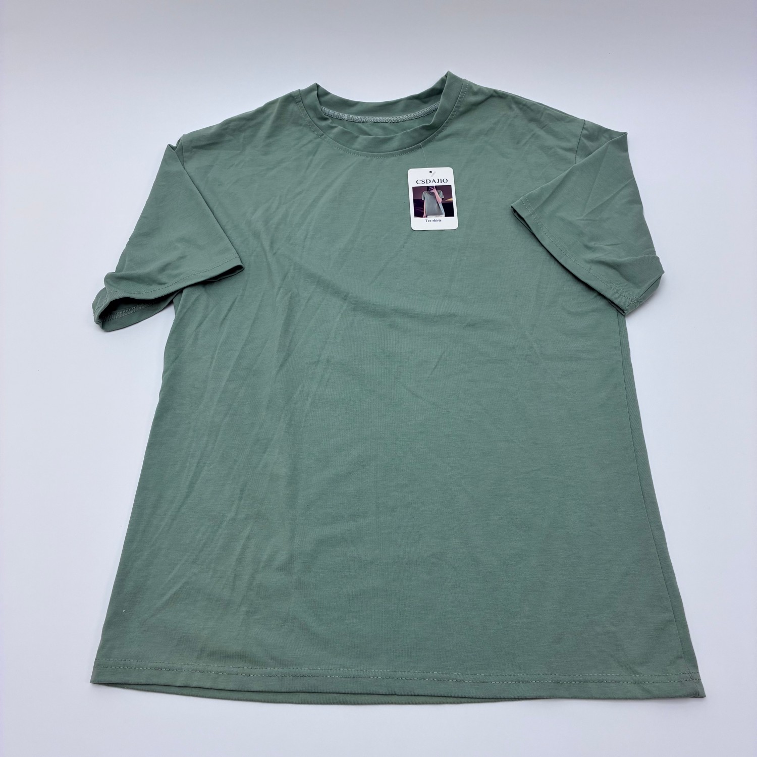 CSDAJIO Tee shirts Women’s Sage Green Crew Neck T-Shirt, Casual Short Sleeve Loose Fit Basic Tee, Soft Cotton Blend Everyday Top