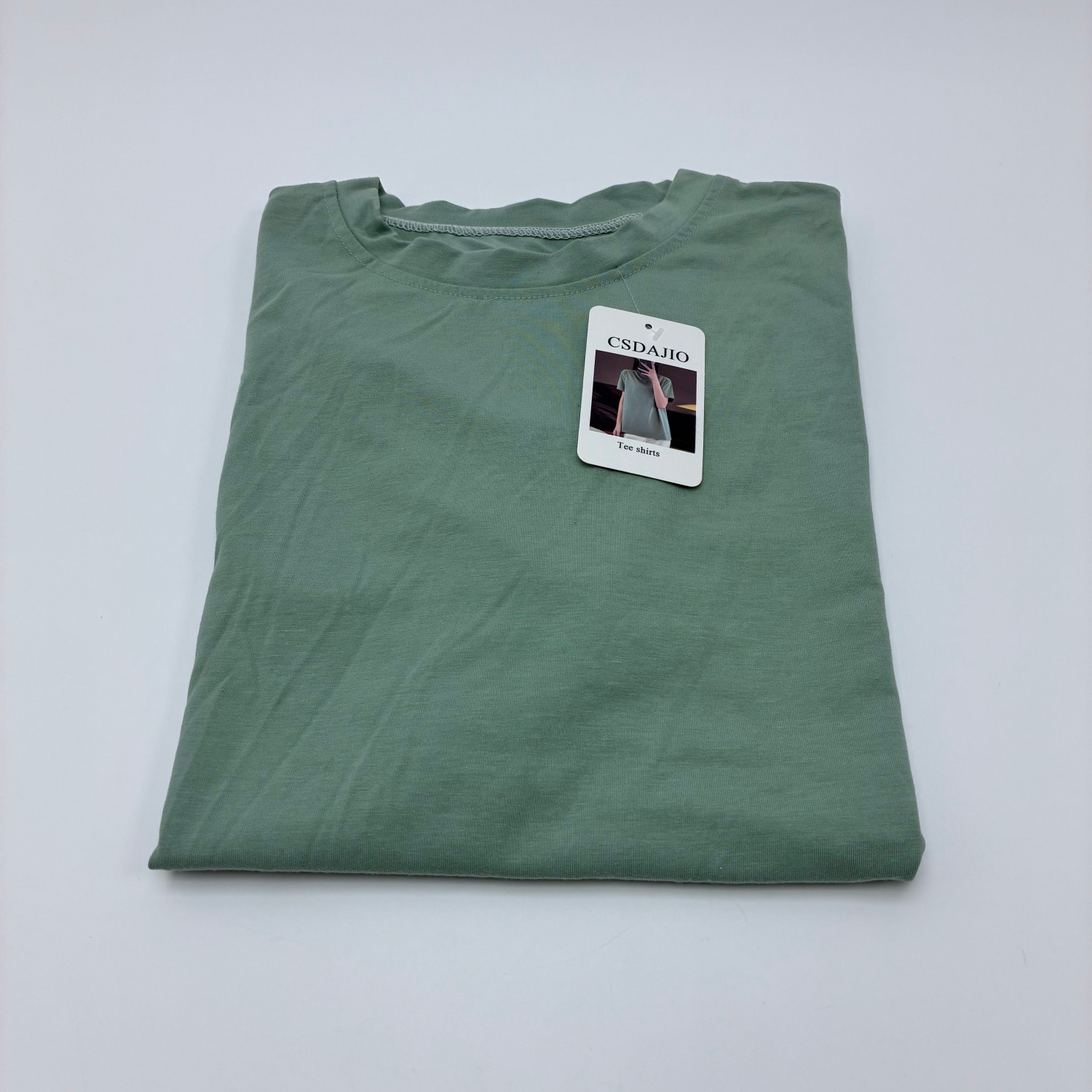 CSDAJIO Tee shirts Women’s Sage Green Crew Neck T-Shirt, Casual Short Sleeve Loose Fit Basic Tee, Soft Cotton Blend Everyday Top